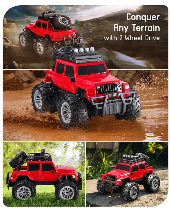 Baby hug Premium Off Roader Rechargeable Remote Control Truck With Normal & Turbo Speed & 4 Headlight Modes - Red