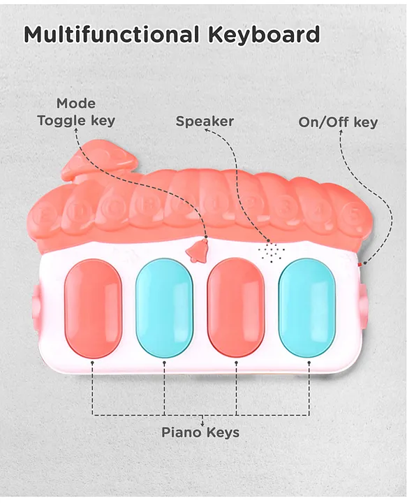Play Nation Premium Baby Kick and Play Piano Peach Play Gym with Lights, Music and 5 Hanging Rattles| Animal Theme Play Mat Carpet with Musical Keyboard| Activity Portable Playmat Gifting Toy for 0-18 Months| BIS Certified
