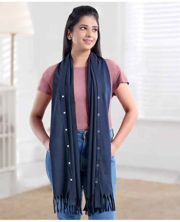 Babyhug 100% Cotton Breast Feeding Multi Purpose Nursing Scarf- Navy Blue