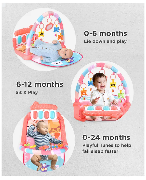 Play Nation Premium Baby Kick and Play Piano Peach Play Gym with Lights, Music and 5 Hanging Rattles| Animal Theme Play Mat Carpet with Musical Keyboard| Activity Portable Playmat Gifting Toy for 0-18 Months| BIS Certified