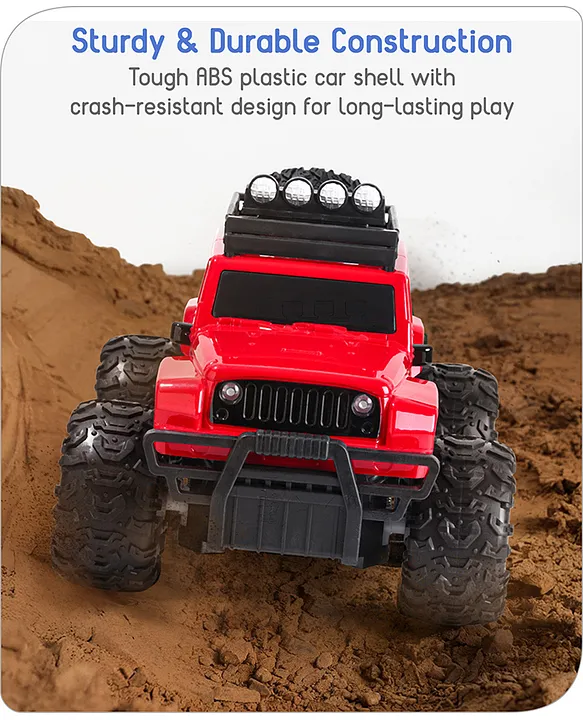 Baby hug Premium Off Roader Rechargeable Remote Control Truck With Normal & Turbo Speed & 4 Headlight Modes - Red