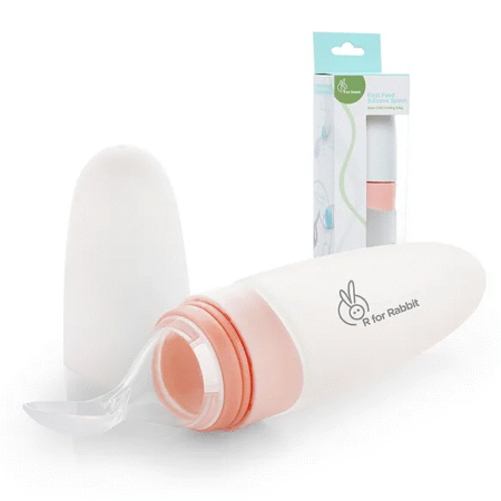 R for Rabbit First Feed Food Feeder with 90ml Capacity for 4M+ Baby, Premium Soft Silicone Food Grade BPA Free for Cereals, Infant, Kids (Pink)