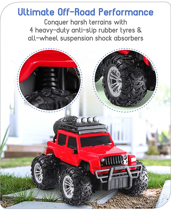 Baby hug Premium Off Roader Rechargeable Remote Control Truck With Normal & Turbo Speed & 4 Headlight Modes - Red