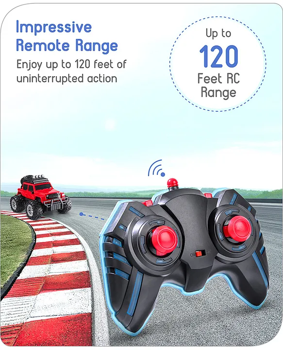 Baby hug Premium Off Roader Rechargeable Remote Control Truck With Normal & Turbo Speed & 4 Headlight Modes - Red