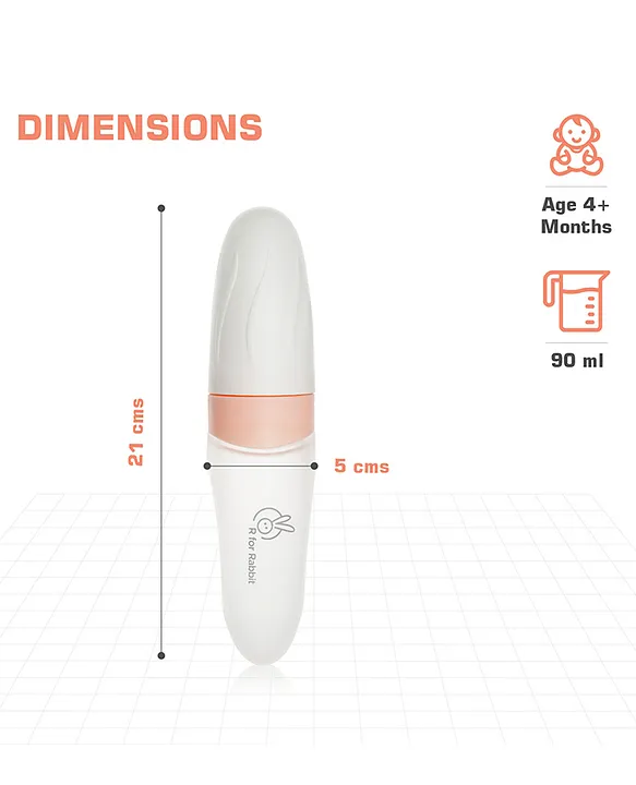 R for Rabbit First Feed Food Feeder with 90ml Capacity for 4M+ Baby, Premium Soft Silicone Food Grade BPA Free for Cereals, Infant, Kids (Pink)