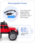 Baby hug Premium Off Roader Rechargeable Remote Control Truck With Normal & Turbo Speed & 4 Headlight Modes - Red