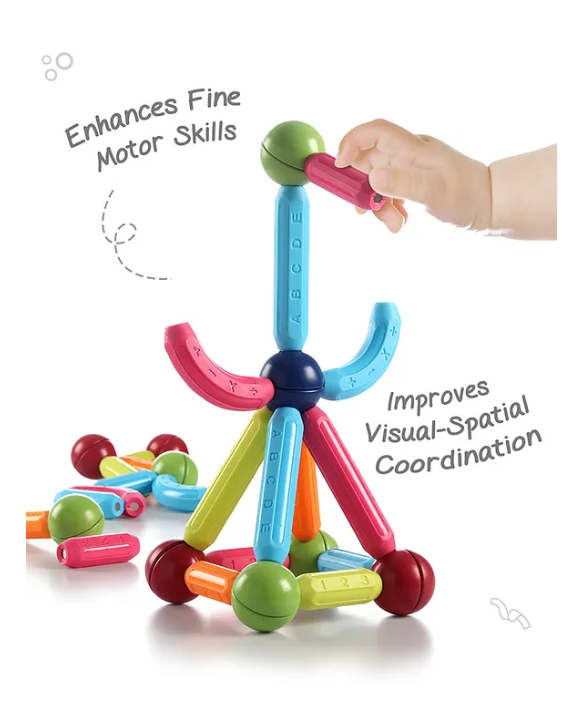 Intelliskills Premium Magnetic Building Sticks 32 Pieces Toy for Kids| 32 pcs| Activity & Education Blocks Toy | Montessori Learning & Construction Set | Birthday Gift| Non-Toxic