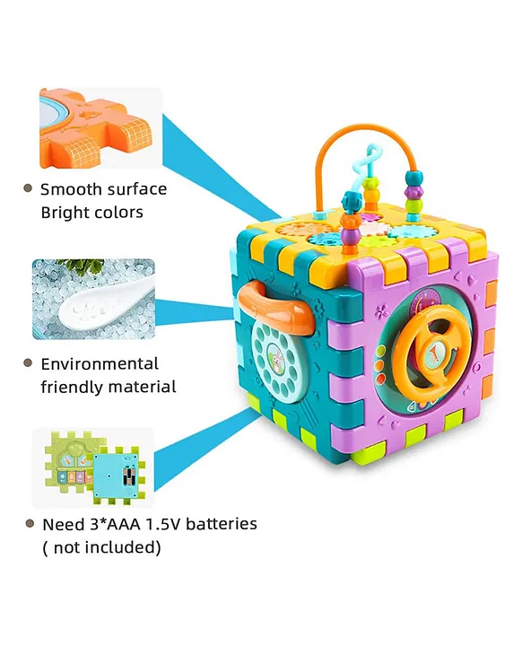 ADKD 6 Slide Intelligence Learning Musical Kids Shape Sorter Activity Cube Game - Multicolor