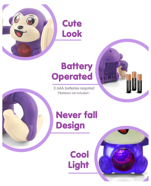 Fab N Funky Tumbling Monkey Purple Musical Toy for Kids|Spinning, Rolling, Tumble Action | Light & Musical | Fun Banana Monkey Toy for Kids | Multicolor | Battery Operated (Batteries Not Included)