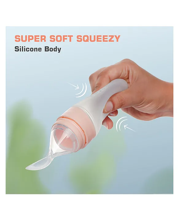 R for Rabbit First Feed Food Feeder with 90ml Capacity for 4M+ Baby, Premium Soft Silicone Food Grade BPA Free for Cereals, Infant, Kids (Pink)