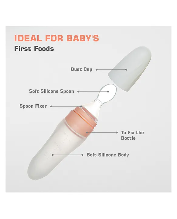 R for Rabbit First Feed Food Feeder with 90ml Capacity for 4M+ Baby, Premium Soft Silicone Food Grade BPA Free for Cereals, Infant, Kids (Pink)