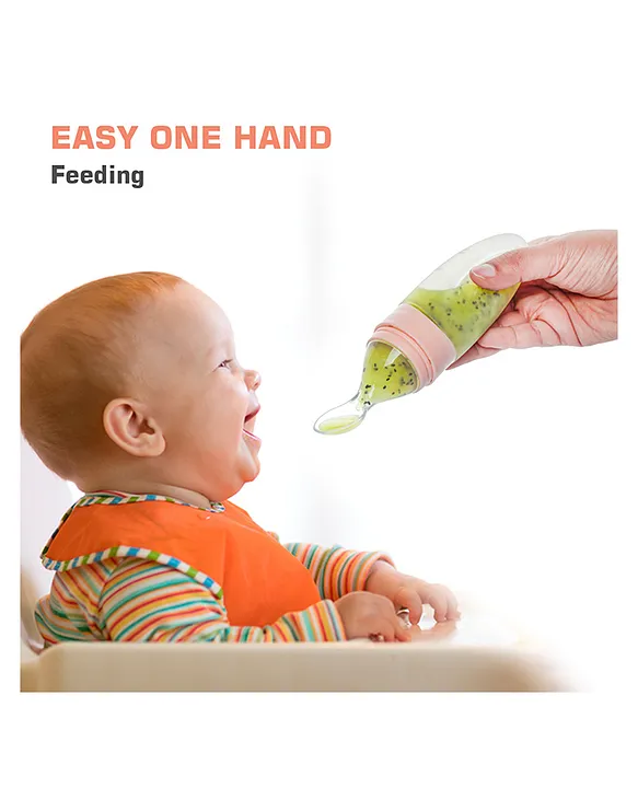 R for Rabbit First Feed Food Feeder with 90ml Capacity for 4M+ Baby, Premium Soft Silicone Food Grade BPA Free for Cereals, Infant, Kids (Pink)