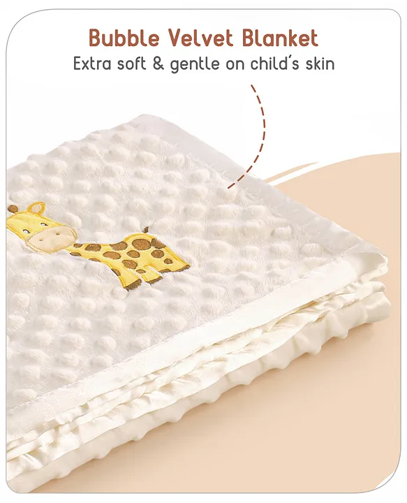 Babyhug Sleeping Bag Feeding Pillow & Blanket Combo Set with Giraffe Embroidery - White