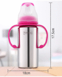 Babyhug Stainless Steel Feeding Bottle with Twin Handles, Pink 250ml