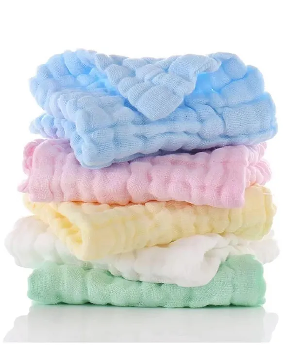 Little Boo Muslin 6 Layer Cotton Face Towels for Newborn Baby Extra Soft Hankies Reusable Napkins f (Pack of 5). Multicolor