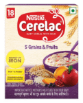 Nestle CERELAC 5 Grains & Fruits Baby Cereal, Whole Grain with Milk, 18-24 Months - 300g Box