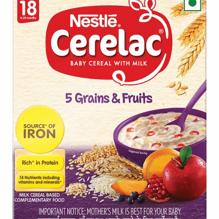 Nestle CERELAC 5 Grains & Fruits Baby Cereal, Whole Grain with Milk, 18-24 Months - 300g Box