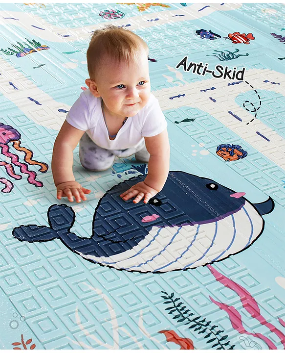Intelliskills Extra Large Reversible Jungle Animals & Ocean Life Baby Learning & Crawling Foldable Play Mat | Waterproof | Anti-Skid | 6.5 x 4.5 ft, 0.6cm Thick