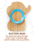 Fab N Funky Elephant Shaped Bamboo Wooden 3 Compartment Section Plate with Spoon Suction Base - Beige & Blue