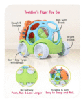 Babyhug Premium Tiger Free Wheel Car Cum Orange Rattle Toy| Fun, Flexible, and Soothing Rattle Toy for Kids Gifting Toy| Child Safe Material| Improves Motor Skills| Early Development Toys for 3+ Months| Non-Toxic| BIS Certified