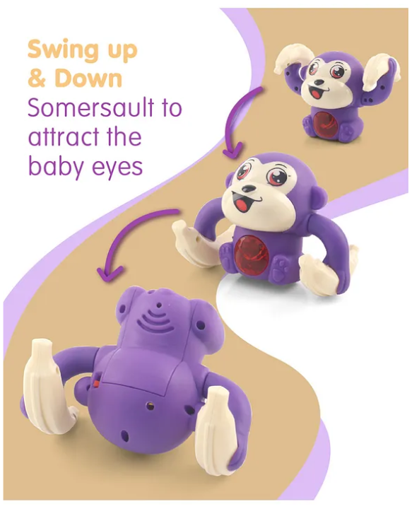 Fab N Funky Tumbling Monkey Purple Musical Toy for Kids|Spinning, Rolling, Tumble Action | Light & Musical | Fun Banana Monkey Toy for Kids | Multicolor | Battery Operated (Batteries Not Included)