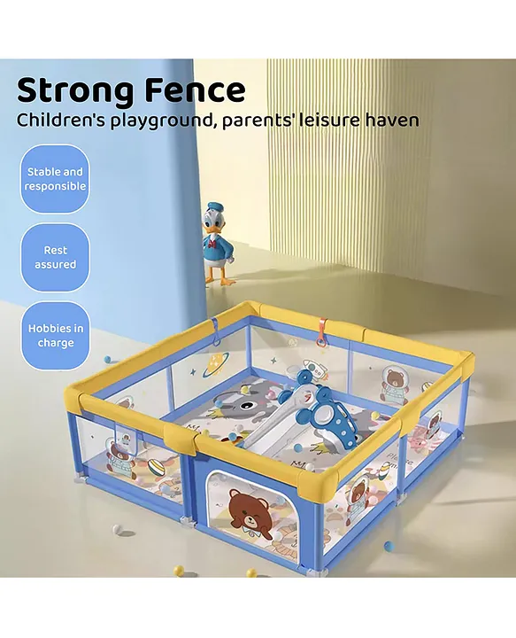 StarAndDaisy 'We Care' Playpen for Baby Portable and Play Yard for Kids with Teddy Bear Print Blue 120cm x 120cm