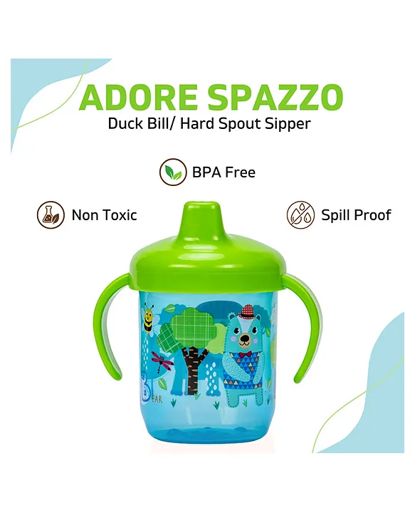 Adore Spazzo Duck Bill/ Hard Spout Sipper with Twin Handle & Hygiene Cap- 250ml- Blue