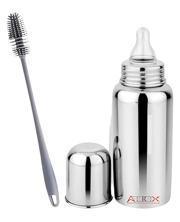 AEREX Stainless Steel Baby Feeding Bottle for Milk with Cleaning Brush