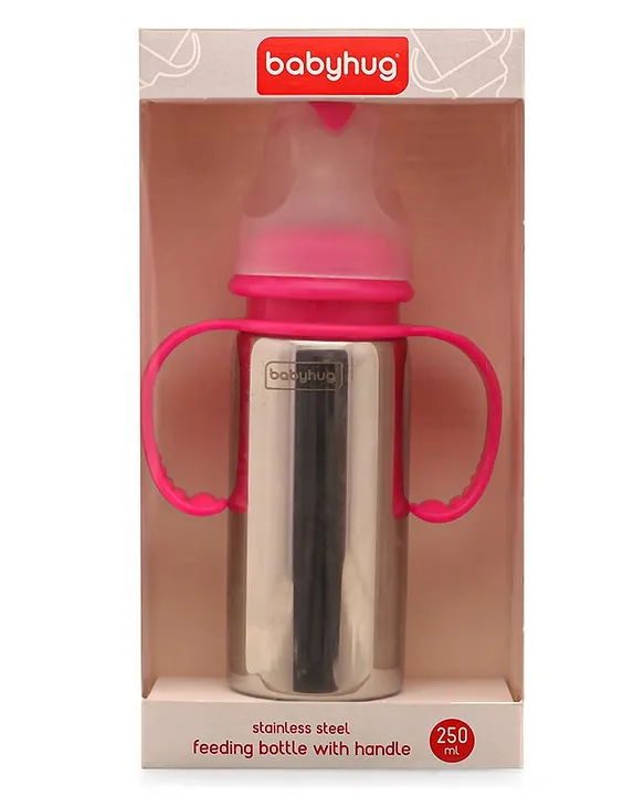 Babyhug Stainless Steel Feeding Bottle with Twin Handles, Pink 250ml