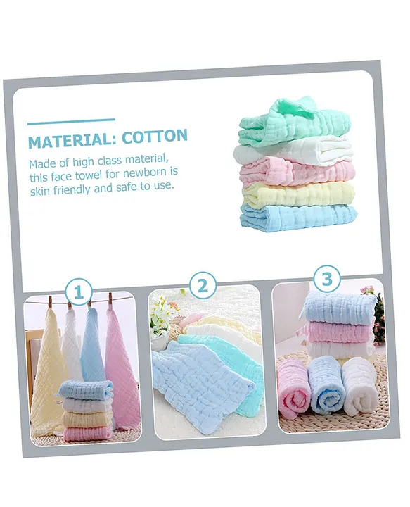 Little Boo Muslin 6 Layer Cotton Face Towels for Newborn Baby Extra Soft Hankies Reusable Napkins f (Pack of 5). Multicolor