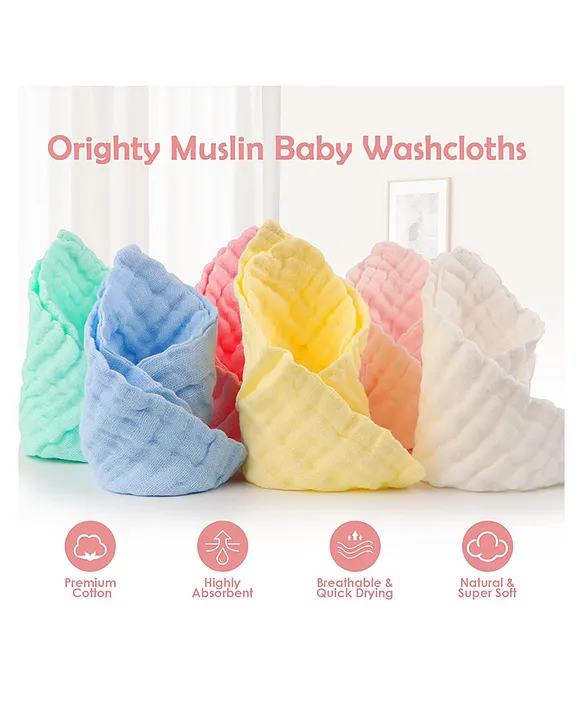 Little Boo Muslin 6 Layer Cotton Face Towels for Newborn Baby Extra Soft Hankies Reusable Napkins f (Pack of 5). Multicolor