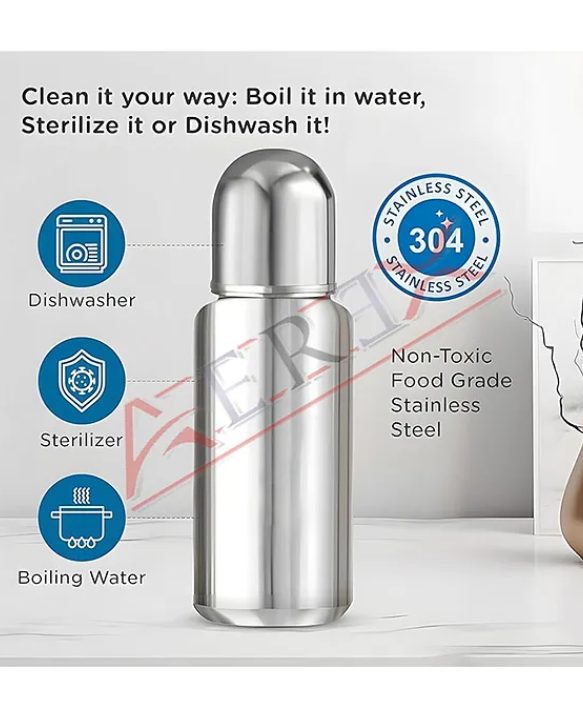 AEREX Stainless Steel Baby Feeding Bottle for Milk with Cleaning Brush