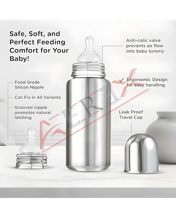 AEREX Stainless Steel Baby Feeding Bottle for Milk with Cleaning Brush
