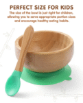 Fab N Funky Bamboo Wooden Round Bowl with Spoon & Suction Base - Green