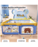 StarAndDaisy 'We Care' Playpen for Baby Portable and Play Yard for Kids with Teddy Bear Print Blue 120cm x 120cm