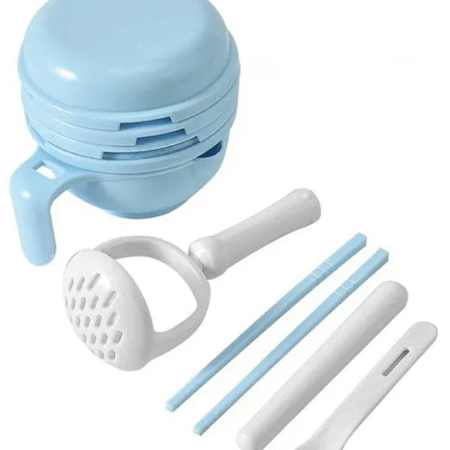 Fab N Funky 9 In 1 Multi functional Mash And Serving Bowl With Spoon And Masher - Blue
