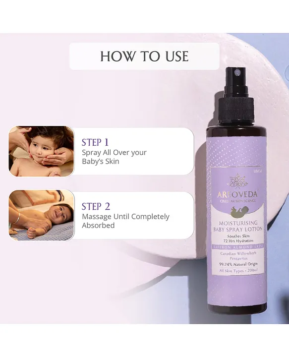 AREOVEDA AreoVeda Moisturising Baby Spray Lotion - Soothes Baby Acne Lab Tested, Ecocert Certified, EWG Verified - 200 ml