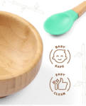 Fab N Funky Bamboo Wooden Round Bowl with Spoon & Suction Base - Green