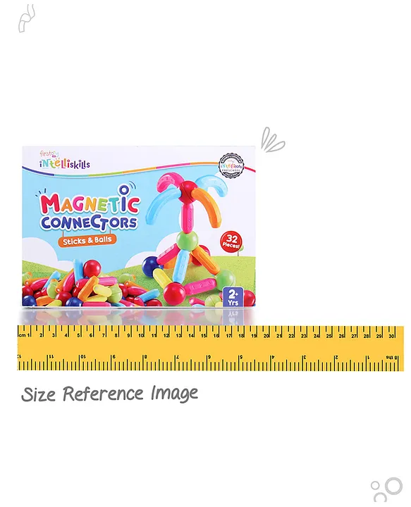 Intelliskills Premium Magnetic Building Sticks 32 Pieces Toy for Kids| 32 pcs| Activity & Education Blocks Toy | Montessori Learning & Construction Set | Birthday Gift| Non-Toxic