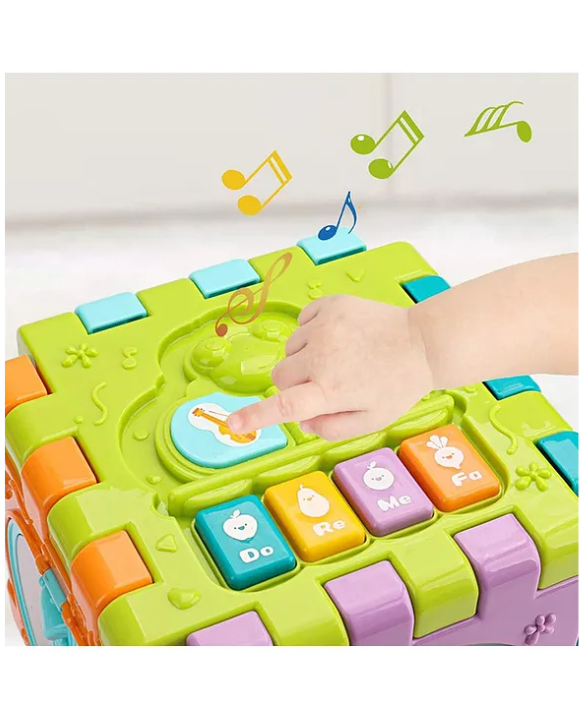 ADKD 6 Slide Intelligence Learning Musical Kids Shape Sorter Activity Cube Game - Multicolor