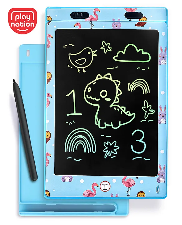 Play Nation 8.5 Inch Writing Tablet - Blue| with Erase-Lock| Erase & Write| Perfect for Gifting| for Boys & Girls