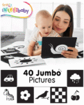 Intellibaby Large High Contrast Premium B&W Flash Cards|40 B&W Visuals|Non Toxic|Anti Glare|Tummy Time Play|Visual Stimulation|Paediatrician Approved