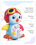 Babyhug Premium 3 in 1 Bump and Go Smart Swing Penguin Colorful Toy for Babies| Eye Blinking Animal Toy With Music, Lights & Sounds For 0-2 Years| Fun Learning Toy for Kids| Best Gift for Toddlers| Non-Toxic| BIS Certified