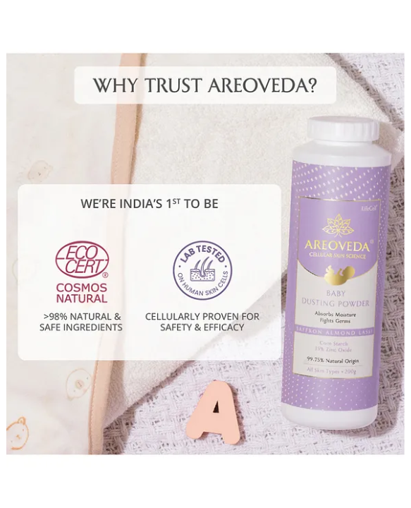 AREOVEDA Areoveda Baby Dusting Powder with Oats & 15% Zinc Oxide | Fights Germs I Absorbs Sweat & Moisture | Talc Free, 200g