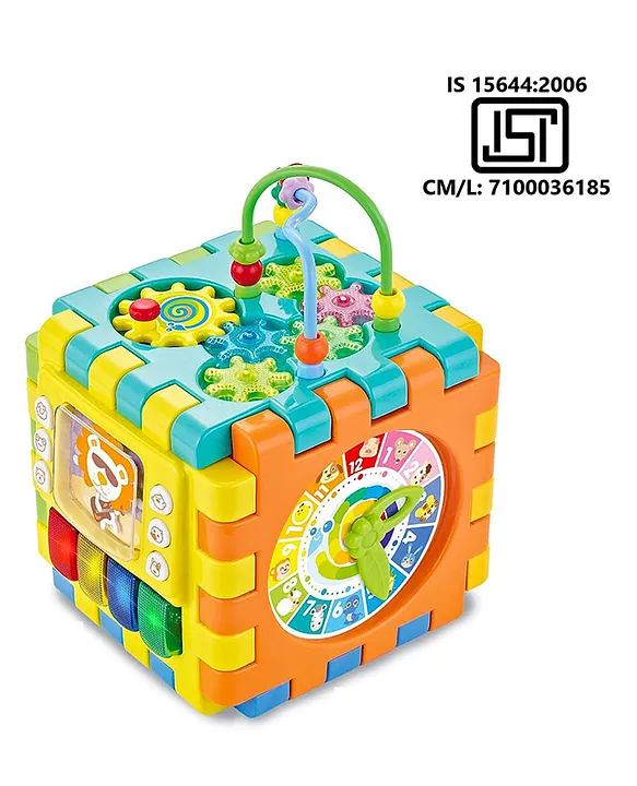 ADKD 6 Slide Intelligence Learning Musical Kids Shape Sorter Activity Cube Game - Multicolor