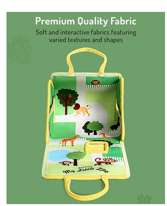 Bonfino Premium My Little Zoo House with Carry Handle| 7 Jungle Safari Plush Figurines Toys| Lion, Parrot, Crocodile, Elephant, Monkey, Giraffe, Zebra| Pretend Play| Education and Montessori Learning Toy| BIS Certified| Gifting Toy
