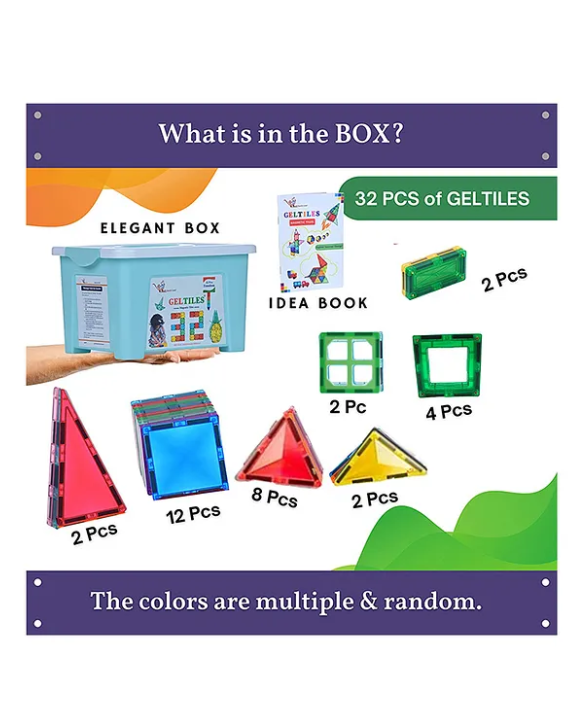 GELTOY Gel tiles Magnetic Tiles Freedom 32 Pieces Set Creative Learning