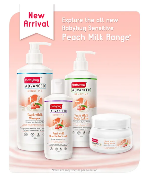 Babyhug Advanced Sensitive Peach Milk Shampoo No Tear Formula Suitable For Newborn Baby - 100 ml