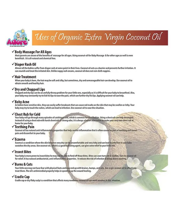 Adore Organic Extra Virgin Coconut Massage Oil - 200 ml