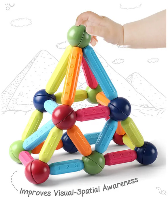 Intelliskills Premium 64 Pieces Magnetic Building Sticks & Balls Toy | Activity & Education Blocks | Montessori Learning & Construction | Unlimited Play | Non-Toxic